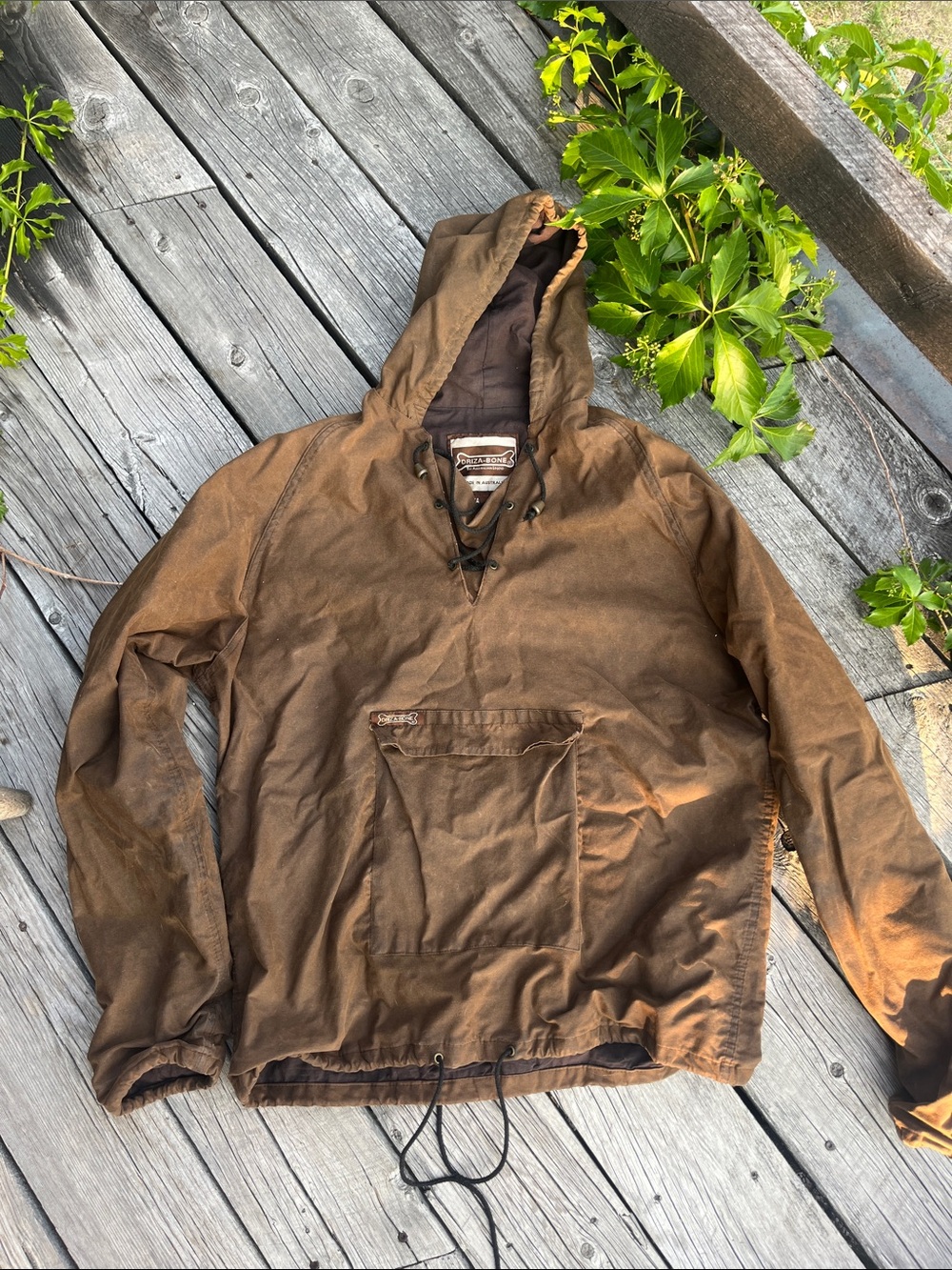 Austrian made Men's Driza-Bone Waxed Cotton Canvas hooded anorak shirt